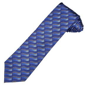 Faberge Silk Tie Mens One Size Blue Wavy Geometric Pattern 219 Necktie Long 62.5